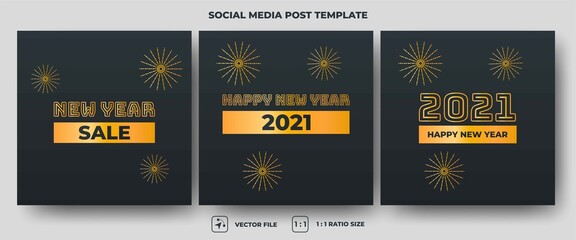 Fototapeta premium Set of the editable square banner template. Happy new year 2021 square banner design. Flat design vector. Usable for social media, card, and banner.
