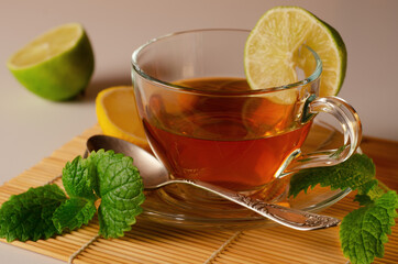 cup of tea with lemon and melissa