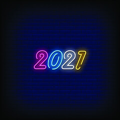 2021 Neon Signs Style Text Vector