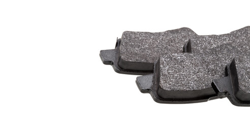 kit of brake pads car spare parts, vehicle brakes objects kit isolated on white background view on...