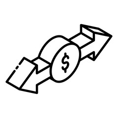 
Dollar connected with arrows, glyph isometric design of money directions icon
