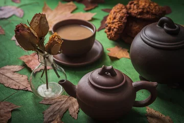 Foto op Aluminium Still life- autumn motif. Breakfast- cup of coffee is on the table © Digital Photo