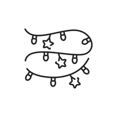 Christmas garland color line icon. Glowing lights. Editable stroke.