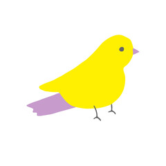 Yellow and purple bird, vector illustration, doodle, hand drawing