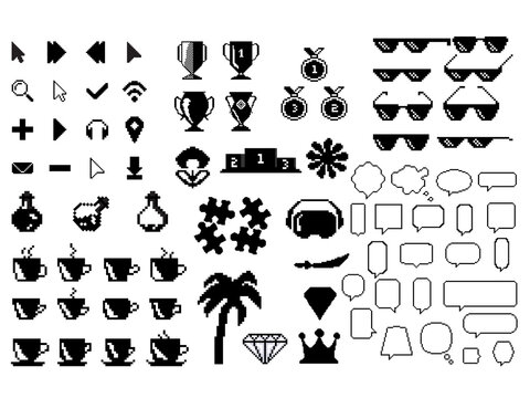 Pixel Icons Set. Pixel Art 8 Bit