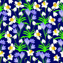 seamless floral pattern with dafodill on a blue background