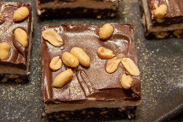 A delicious trey of Salted Peanut Nanaimo Bars, tasty festive Christmas treats