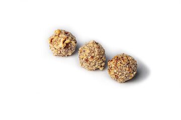 Handmade sweets. From dried fruits and nuts with the addition of cocoa. Home delivery. Festive concept. Quarantine.