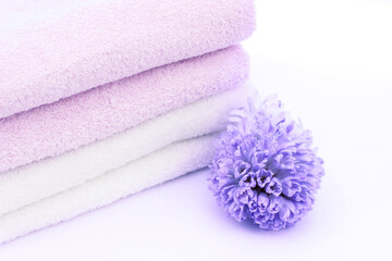 Fototapeta na wymiar 薄紫のヒヤシンスと清潔なタオル