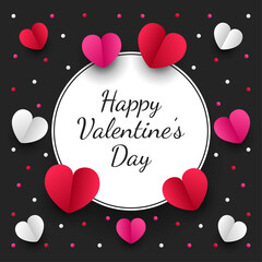 Happy valentines day paper cut style with colorful heart shape in black background