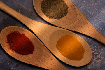 Organic Spices on Wood Spoons