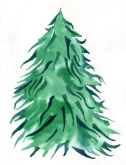 Pine tree in watercolor. Good New Year spirit. Illustration for postcards.