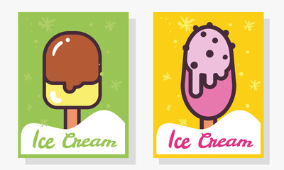 Ice creams with sticks labels vector design