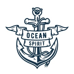 Old, vintage marine mooring sea anchor with rope knot tied on pier, nautical ship element, ocean port emblem