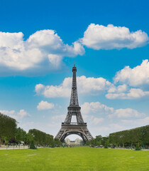 A view of the Eiffel Tower from parts of the Park. Paris, France.