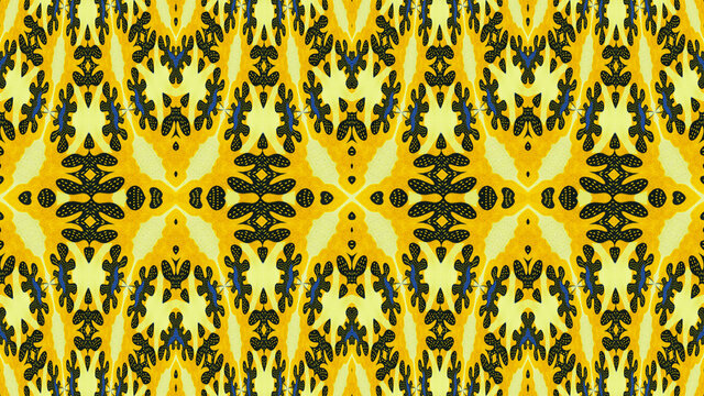 African fabric – Tribal pattern – Yellow and blue colors
