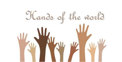 Fototapeta premium multicolored raised hands, many hands, avats, group, society, acceptance, tolerance