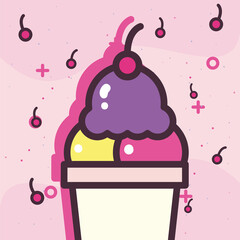 Ice cream with glass and cherries vector design