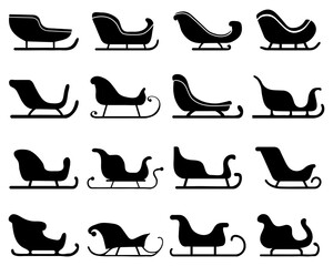 Black sleigh silhouettes on a white background