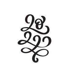Hand drawn lettering calligraphy black number text 2022. Happy New Year greeting card. Vintage Christmas illustration design