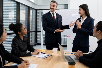 Business executives congratulate employees on their excellent work, Certificate of Excellence or a Certificate for Success in Work, Business people teamwork.