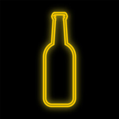 Bright luminous yellow neon sign for cafe bar restaurant beautiful shiny with a beer bottle on a black background. illustration