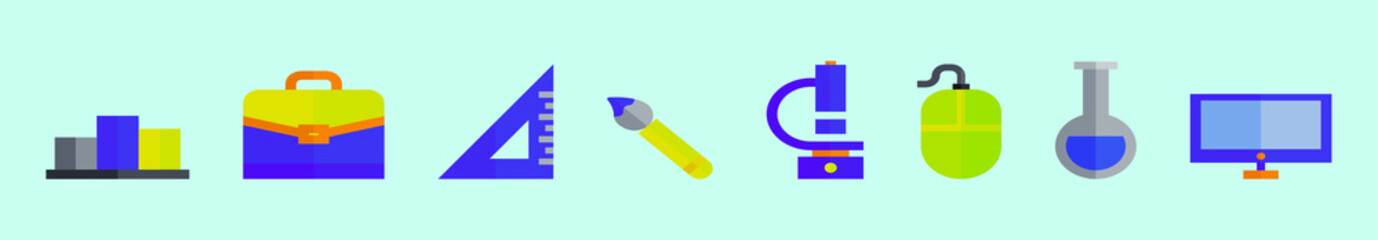 set of school and education cartoon icon design template with various models. vector illustration isolated on blue background