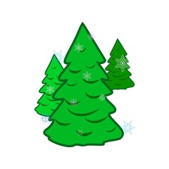 Silhouette set green spruce on white background