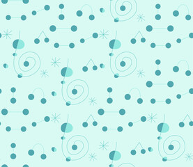 Seamless geometric pattern with the image of planets, stars, constellations. Vector design for web banner, business presentation, brand package, fabric, print, wallpaper, postcard.