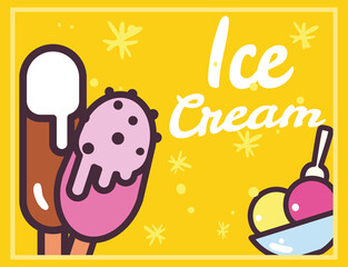 Ice creams with sticks and cup vector design