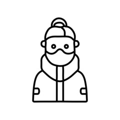 A guy wearing a mask in winter clothes line icon