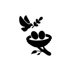 Bird`s nest with eggs vector icon