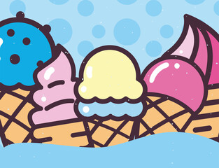 Fototapeta premium ice creams with cones vector design