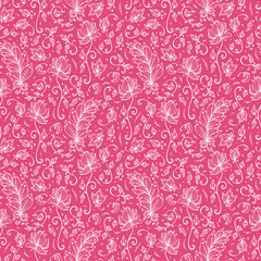 Vintage Vector Floral Seamless pattern. Hand drawn Decorative Leaves with Flower. Ornamental Leaf background
