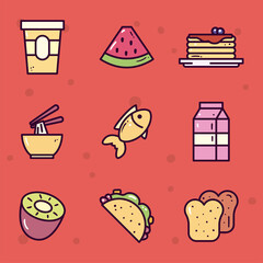 food line and fill style symbol set vector design