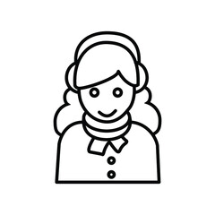 young girl in winter clothes line icon