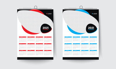 2021 calendar design, One-page modern corporate calendar design