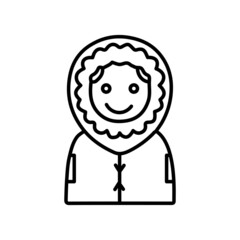 Girl in coat winter line icon