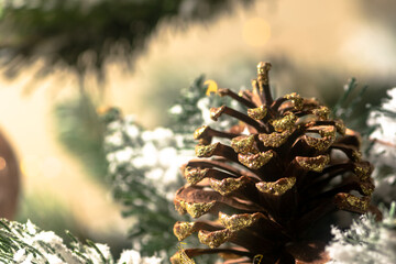 Christmas tree with pine cone holiday concept with copy space