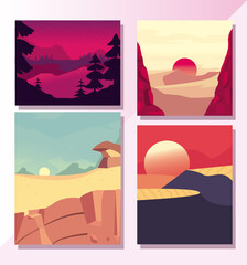 Landscapes frames icon set vector design