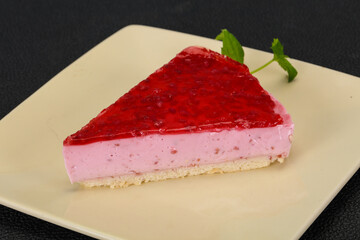 Soft Raspberry cheesecake served mint