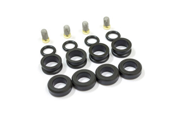 Fuel injector overhaul part on white background, Isolated, Car maintenance service.