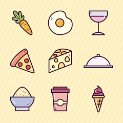 food line and fill style icon set vector design