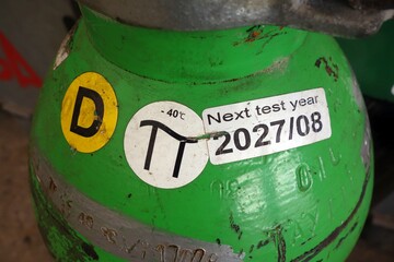 Green gas cylinders with best before dates
