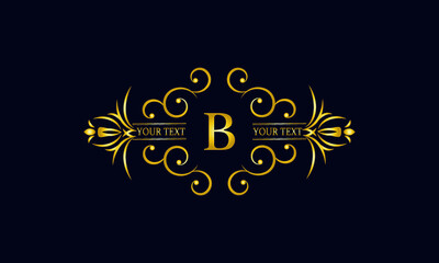Elegant monogram design with letter B. Exclusive gold logo on a dark background for a symbol of business, restaurant, boutique, hotel, jewelry, invitations, menus, labels, fashion.