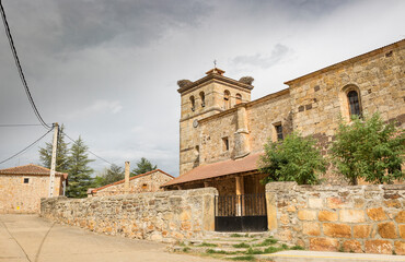 Obraz premium Church of Our Lady of the Assumption in Herreros village (municipality of Cidones), province of Soria, Castile and Leon, Spain