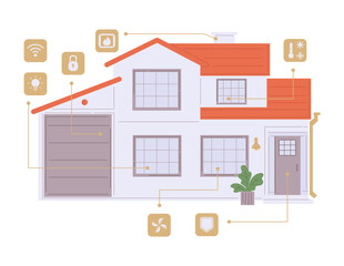 Home smart security and control system flat vector illustration isolated.