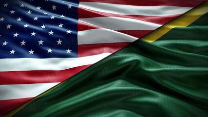 Double Flag United States of America vs Solomon Islands flag waving flag with texture Close-up...