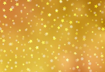 Light Orange vector texture with colored snowflakes, stars.