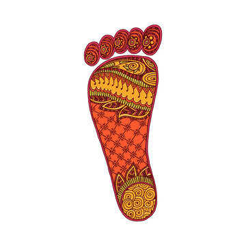 Ornate Laxmi Charan goddess feet in line art flat vector illustration isolated.